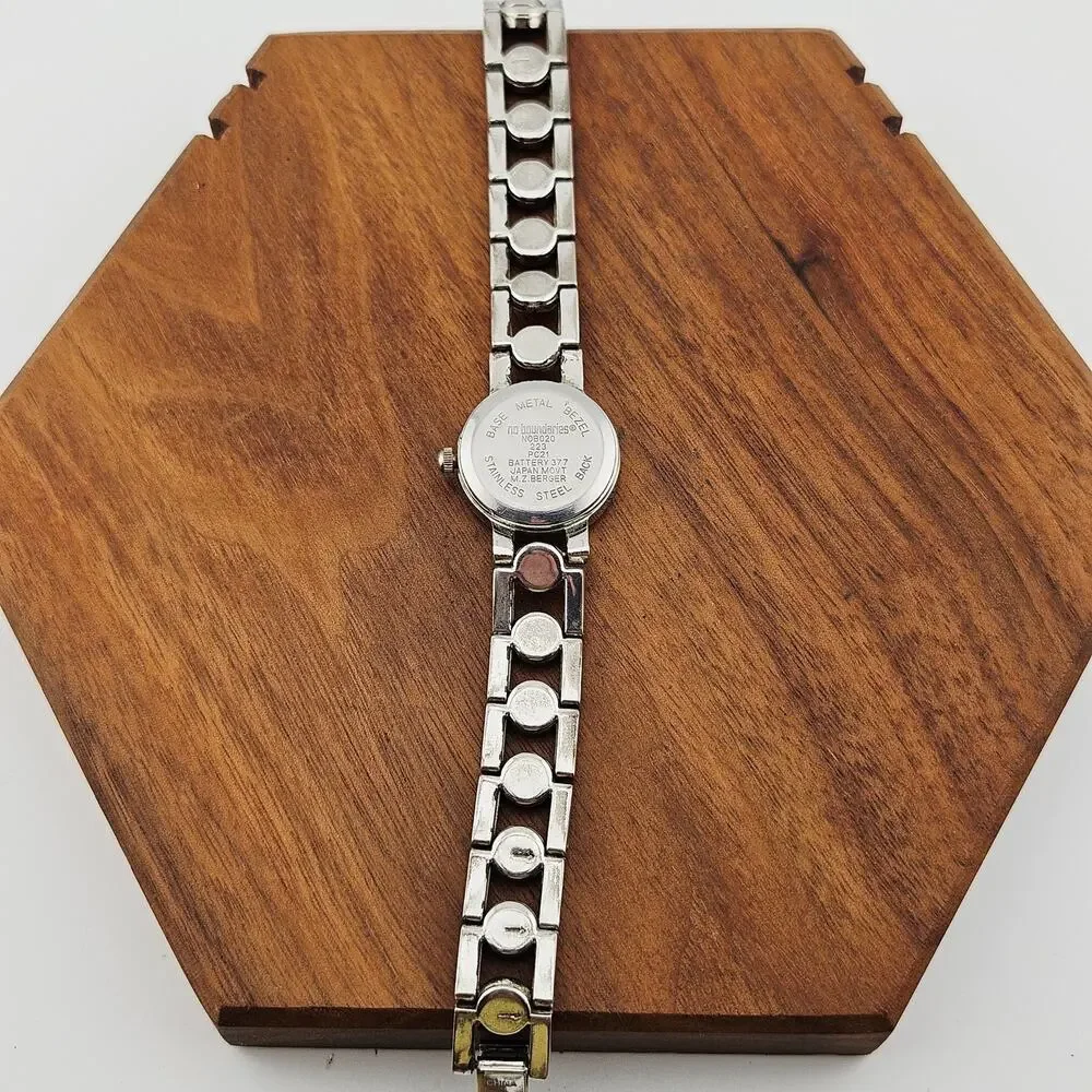 No Boundaries Women's Silver Tone Dressy Bracelet Watch Black Accent Link Band